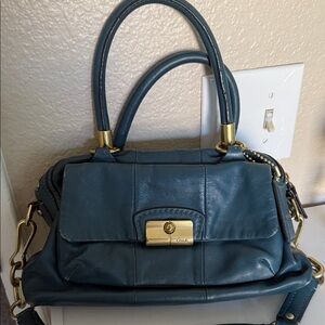 Coach Teal Leather Satchel with Gold Accents